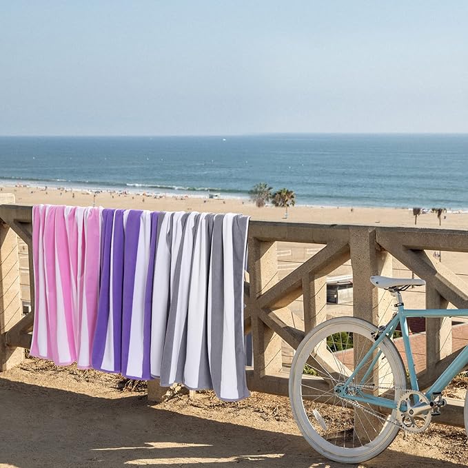 Large Beach Towel Oversized - 40"X70" Big Mens Beach Towesl, Extra Large Thick Gray Beach Towels, XL Wide Fluffy Swimming Towel Oversize, Giant Stripe Cotton Pool Towel for Adults