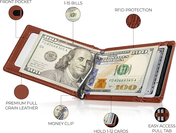 Kingly Trace Airtag Wallet for Men - Smart RFID Blocking Leather Wallet with Airtag Holder & Money Clip - Minimalist Trackable Design with Pull Tab - Secure Wallets
