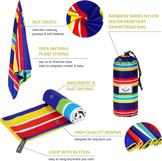 4Monster Microfiber Beach Towel Quick Dry,Super Absorbent Lightweight Travel Towel for Swimmers, Sand Free Camping Towel, Beach Towels for Pool,Swim,Water Sports,Yoga