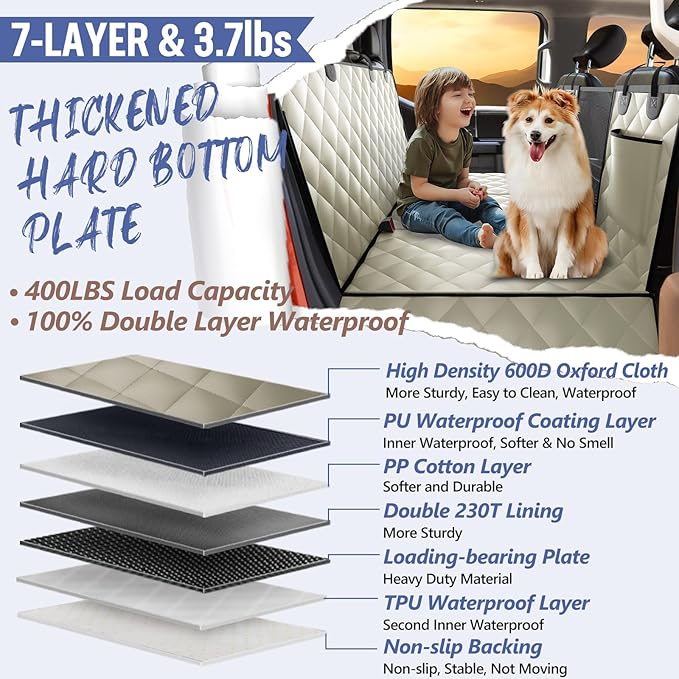 Back Seat Extender for Dogs Truck-Large Space, Pet Seat Cover Back Seat Hard Bottom Holds 400lbs, Waterproof Dog Hammock for Crew Cab Trucks F150, RAM1500, Sierra, Tundra, Silverado