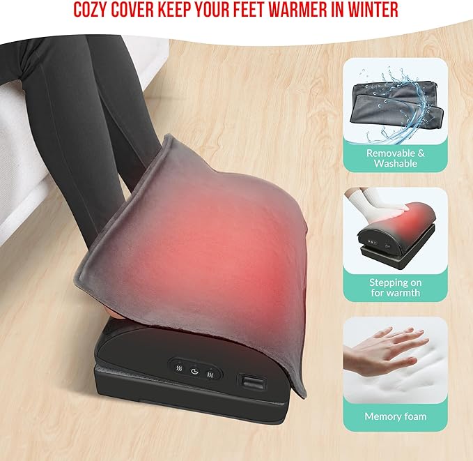 Snailax Foot Rest Under Desk at Work, Heated Under Desk Foot Stool with Double Layer Adjustable Height, Feet Warmer with Vibration Massage, Ergonomic Gaming Home Footstool for Lumbar Back Knee Pain