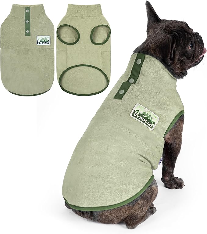 cyeollo Fleece Dog Sweater, Pullover Dog Fleece Jacket Turtleneck Sweatshirt Stretchy Vest Warm Lightweight Winter Clothes for Small Dogs, Green L