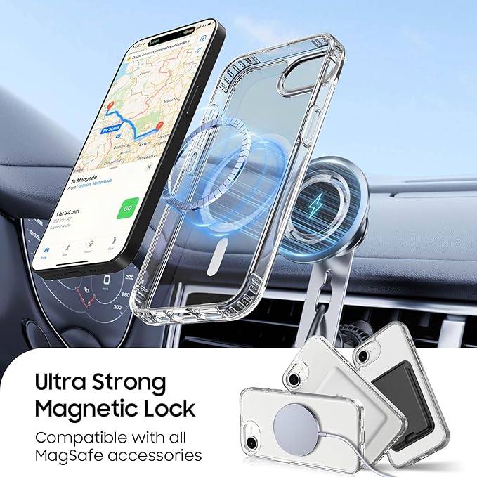 Ntwinro Magnetic for iPhone 16e Clear Case (Compatible with MagSafe) with Blue Detachable Wallet & Card Holder for 3 Cards [RFID Blocking] Military Grade Protective Slim Phone Cover