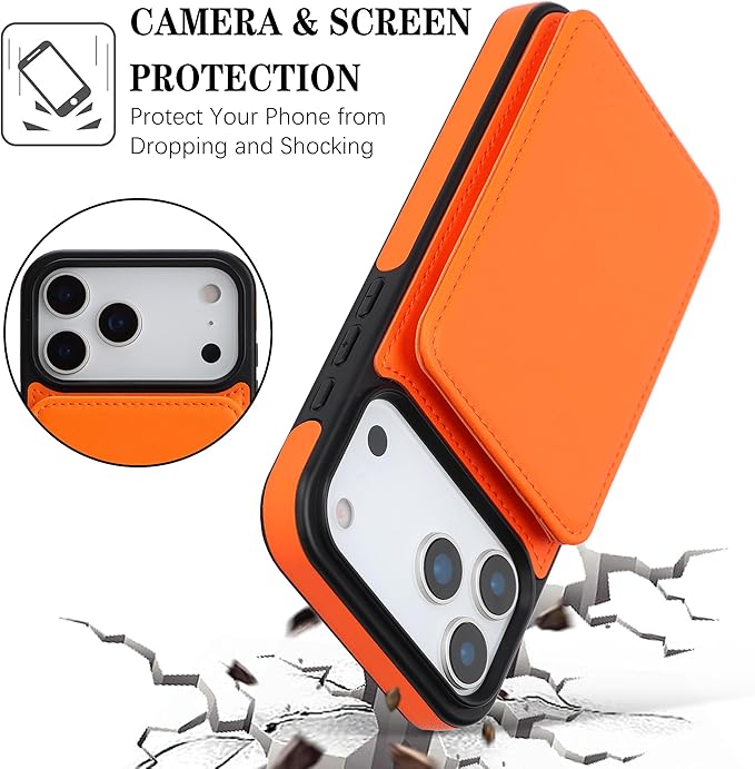 GUERNICA for iPhone 17 Pro (6.3") Case Wallet with Card Holder, RFID Blocking Leather Protection, Shockproof Women Men Phone Case for Apple 17 Pro, Orange