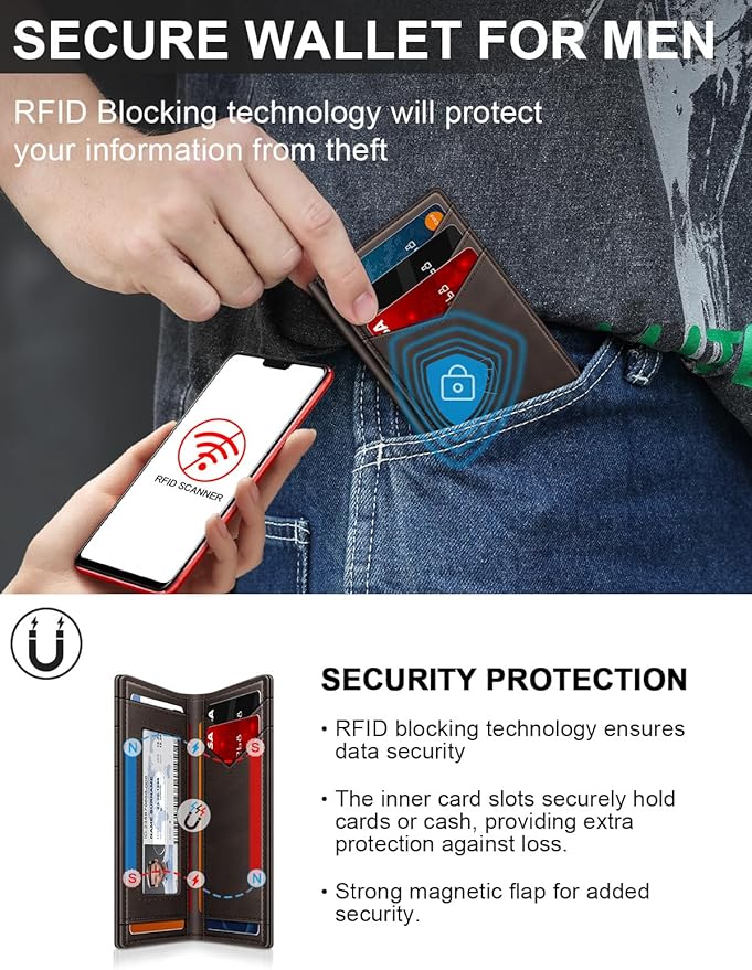 ZALVEX Wallet for Men Slim Leather Wallets for 12-15 Cards, Minimalist Thin RFID Blocking Card Holder with Money Clip & ID Window, Small Bifold Front Pocket Wallet, Gifts for Men