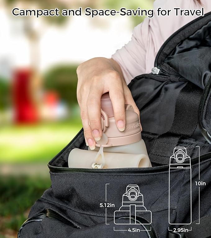 TakeToday Collapsible Water Bottles 20oz, Leak Proof, BPA-Free, Foldable Silicone Travel Water Bottle with Straw Strap for Cycling, Hiking, Outdoors