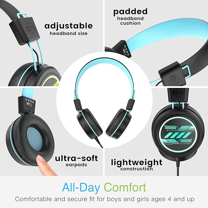 MEE audio KidJamz KJ55 Personalized USB-C Safe Listening Wired Headphones for Kids with Custom LED-Backlit Design, Volume Limiter, & Microphone for iPhone 15, iPad, & USB Type C Devices (Black)