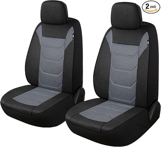 Pariiaotin 3D Air Mesh Car Seat Covers Front Sets Washable and Breathable Premium Cloth Automotive Vehicle Seat Covers for Cars Interior, Universal Fit for Most Cars, Sedan, Truck, SUV(Black/Gray)