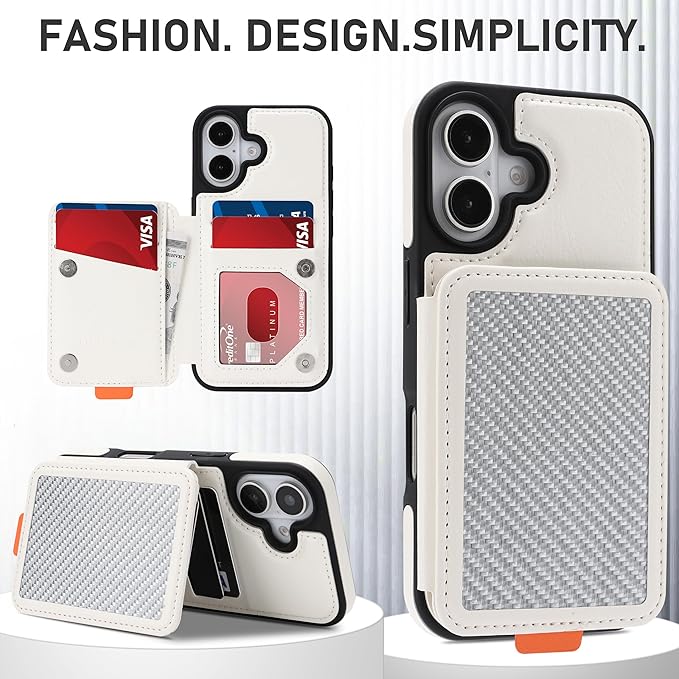 GUERNICA for iPhone 17 (6.1") Case Wallet with Card Holder, RFID Blocking Leather Protection, Shockproof Women Men Phone Case for Apple 17, A - Silver White
