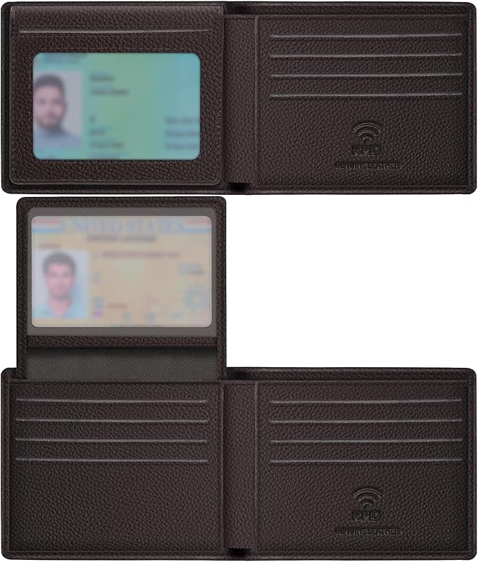 Travelambo Genuine Leather Wallet for Men with Gift Box - Handmade Bifold Stylish - Mens Wallets Rfid Blocking with 2 ID Windows