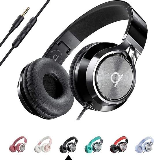 ARTIX CL750 Wired Headphones with Mic & Volume Control — Noise Isolating On-Ear Headphones for Computer and Laptop Wired, Plug in Corded Headphone Over Ear with Wire (Foldable, Aux Jack 3.5mm)