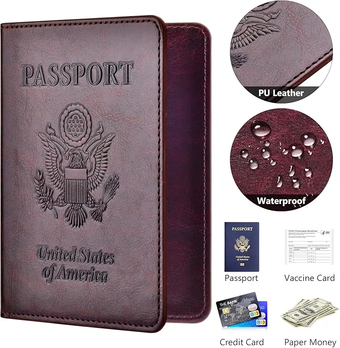 Passport Holder with Vaccine Card Slot Combo, Passport Wallet/ Cover/ Case for Women and Men(BC-Brown)