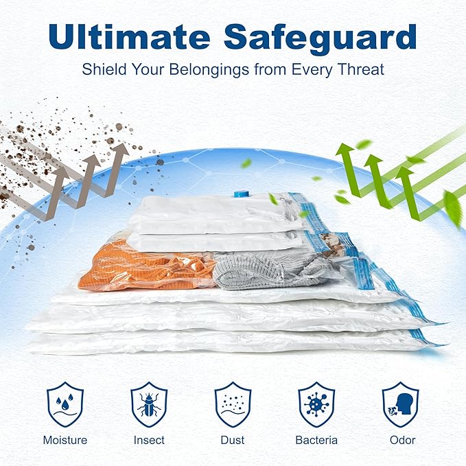 HOUSE DAY 10 Jumbo Vacuum Storage Bags with Pump,Space Saving Vacuum Seal Bags For Clothing Travel, Vacuum Storage Bags For Clothes, Comforters, Blankets, Pillows, Bedding, Moving, Travel, Hand Pump