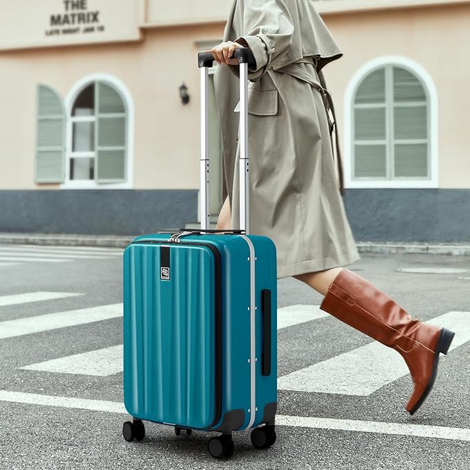 Hanke 26 Inch Large Luggage Hard Shell Top Opening Aluminum Frame Hardside Suitcase with Spinner Wheels, Checked Luggage for Men & Women Travel, Caribbean Blue