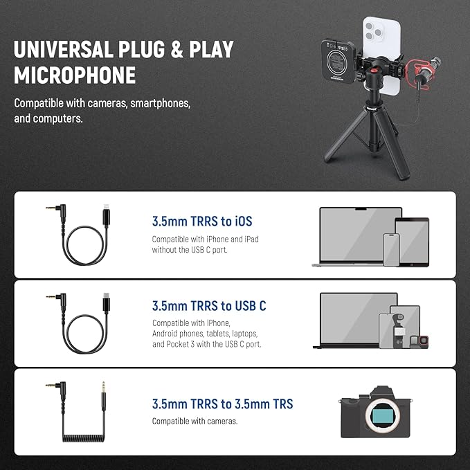 NEEWER Basics PA050 Vlogging Kit for iPhone Android Phone for YouTube TikTok Streaming Video Recording, Selfie Stick Tripod + Microphone + LED Fill Light, Youtuber Starter Content Creator Essentials