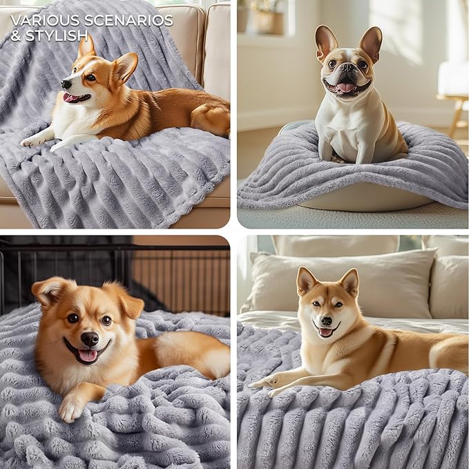 LINENLUX 1 Pack 3 Soft Fleece Dog Blanket for Pet Washable Warm Cat Puppy Fluffy Calming Flannel Grey Large