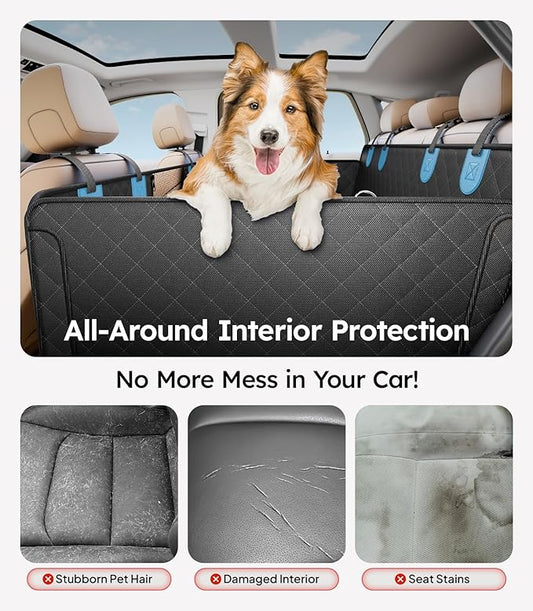 Wigoo Upgrade Soft Dog Car Seat Cover for Back Seat, [Protect Interior, Waterproof & Easy to Clean] Soft Bottom Backseat Dog Car Hammock,Fits Large Sedan SUV Truck Van, Size L, Black