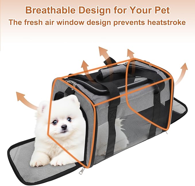 Pet Carrier, Breathable Mesh Design, Soft Cat Carrier with Shoulder Strap, Comfortable Travel Solution, Grey