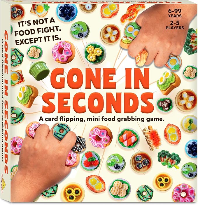 Gone in Seconds - Fast-Paced Mini Food Game for Kids, Teens & Adults, Quick Reflex Family & Party Board Game, Hilarious Food Grab Challenge, Replayable Fun, Gift for Ages 6, 7, 8 & Up, 2–5 Players