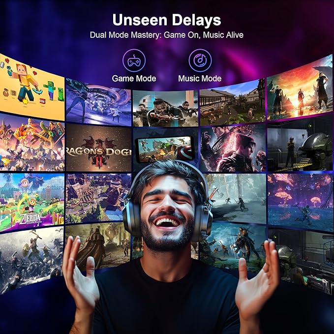 Vakedy HW10 Wireless Gaming Headset for PS5,PS4,PC,2.4GHz Bluetooth Over Ear Headphones with Noise Cancelling Microphone,50Hr Battery Gamer Headsets for Switch, Laptop,Mobile,Mac,Cool RGB (Black)