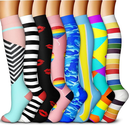 QUXIANG Copper Compression Socks for Women & Men Circulation (8 Pairs) - Best for Running Athletic Cycling - 15-20 mmHg