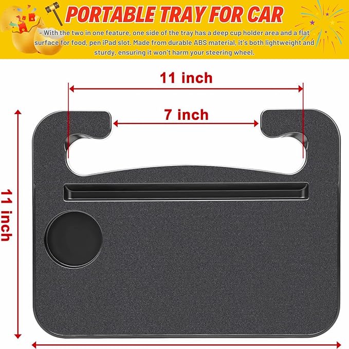 2-in-1 Steering Wheel Desk - Steering Wheel Tray Table with Seat Gap Filler Organizer | Car Food Tray for Driver | Car Desk for Laptop & Eating - Work Road Trip Essentials Accessories