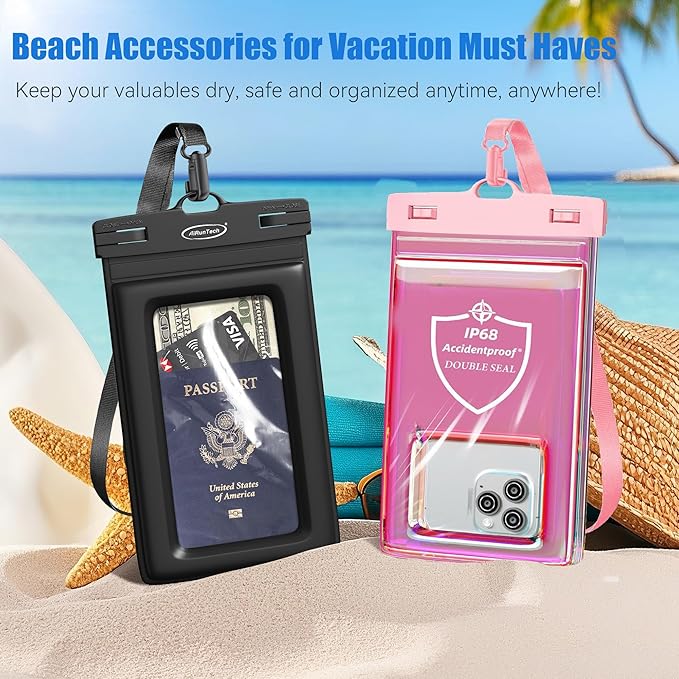 AiRunTech Waterproof Phone Pouch,Double Seal Floating Phone Case for Swimming Kayak Paddle Board,Protector iPhone 17 16 15 14 13, River Lake Canoe Boating Beach Accessories(Iridescent Pink+Black)