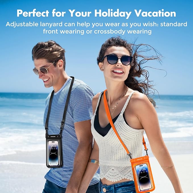 UNBREAKcable IPX8 Waterproof Phone Pouch 2-Pack, Double Space Waterproof Phone Case for iPhone 15 16 17 Pro Max up to 7", Cellphone Dry Bag with Lanyard for Beach Kayak Cruise Travel Essentials