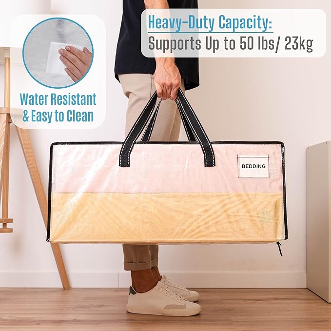 VENO 2 Pack Moving Bags Extra Large Storage Bags for College Move-In, Heavy-Duty Storage Totes, Packing Boxes, and Wardrobe Moving Supplies - Durable Laundry Bags for Clothes (Clear, 2 Pack)