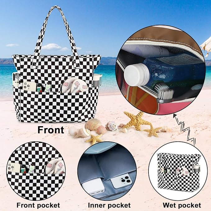 Bluboon Waterproof Beach Tote Pool Bags for Women Ladies Extra Large Carry On Bag With Wet Compartment for Weekender Travel