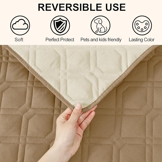 Smiry Waterproof Dog Blanket, 82x120 Inch Soft Pet Bed Cover Reversible, Washable Sofa Couch Furniture Protector for Small Medium Large Dog Puppy Cat, Geometric, Camel/Beige