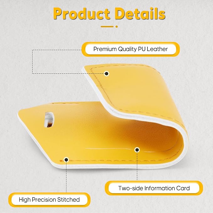 Travelambo 8 Pack Luggage Tags Faux Leather for Suitcases Travel Bag Labels Travel Accessories Essential with Protection Cover ID (Yellow)