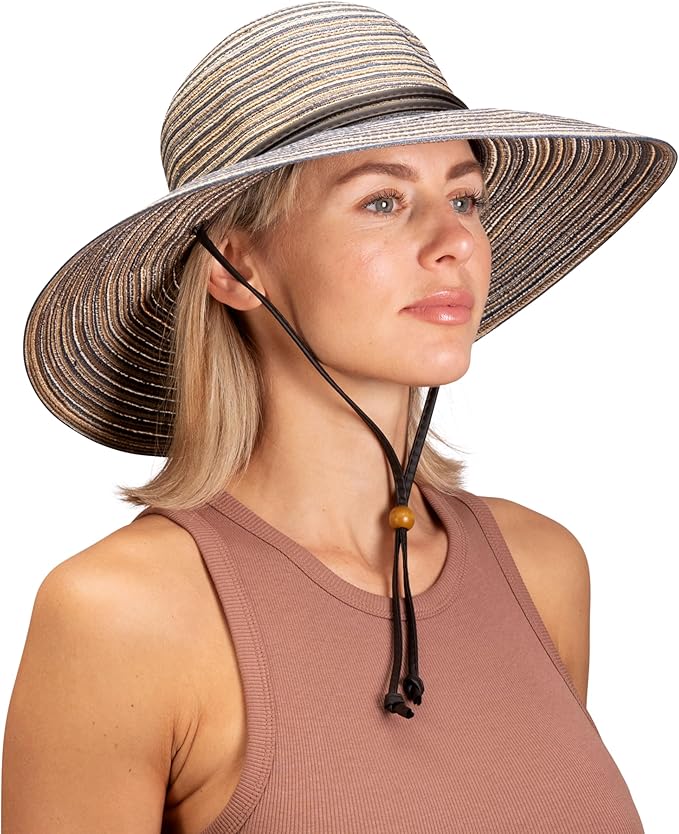 Sloggers Women's Wide Brim Braided Sun Hat with Wind Lanyard - UPF 50+ Maximum Sun Protection