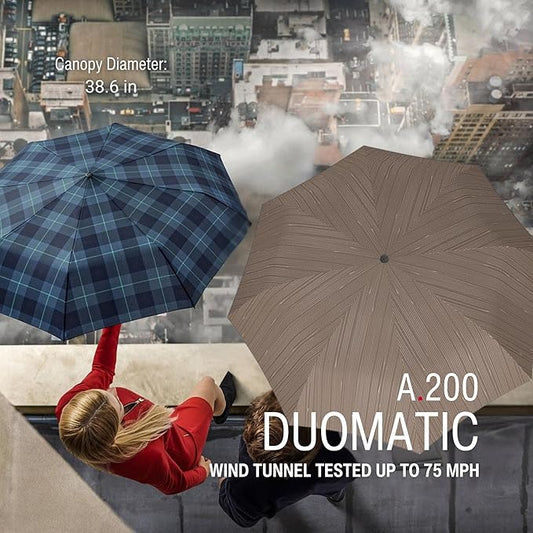 Knirps A.200 Medium Duomatic Windproof Umbrella for Adults – Automatic Open Close 38.5" Canopy, Travel Case Included