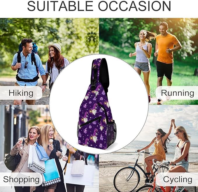 SWEET TANG Cool Sling Backpack for Men Women, Multipurpose Crossbody Shoulder Bag Gnome Purple, Travel Hiking Zippered Daypack, Adjustable and Breathable