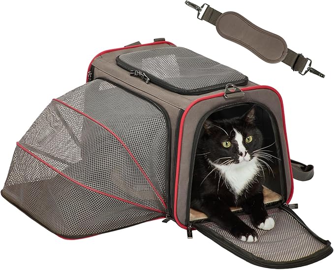 Petsfit Expandable Cat Carrier Dog Carriers,Airline Approved Soft-Sided Portable Pet Travel Washable Carrier for Kittens,Puppies,Removable Soft Plush mat and Pockets,Locking Safety Zippers