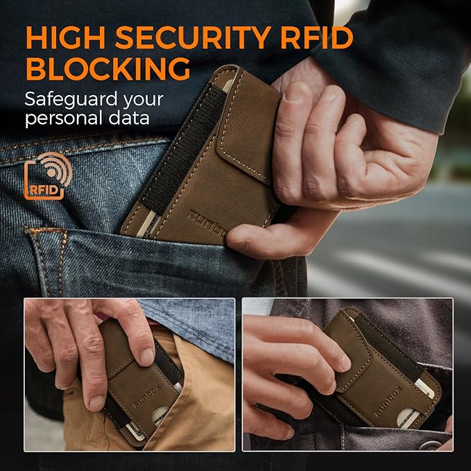 RUNBOX Slim Wallet for Men Front Pocket wallet with Magnetic Money Clip Minimalist Leather RFID Blocking wallet