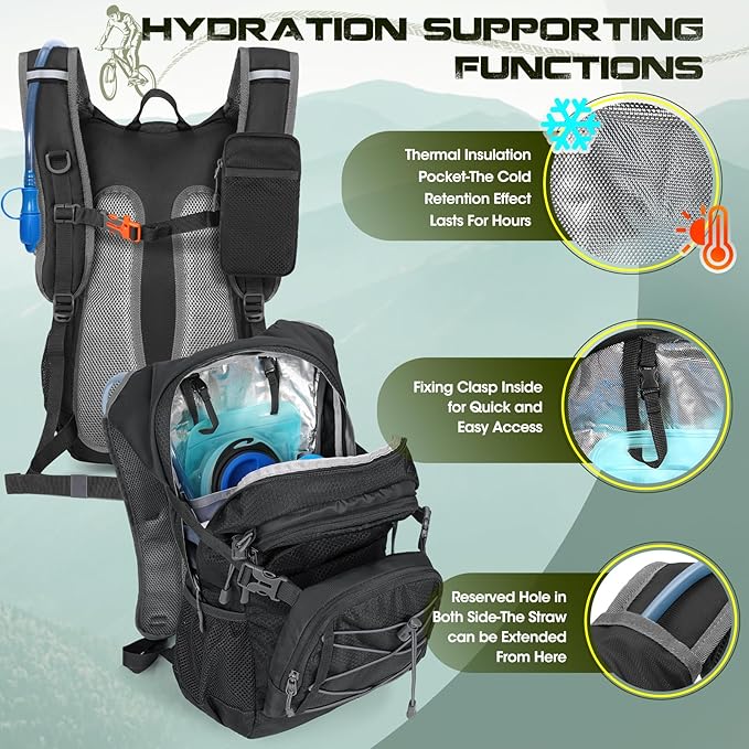 Hydration Backpack with Water Bladder, 18L Lightweight Hiking Backpack for Women&Men Small Insulated Hydration Water Pack for Hiking, Running, Cycling, Biking