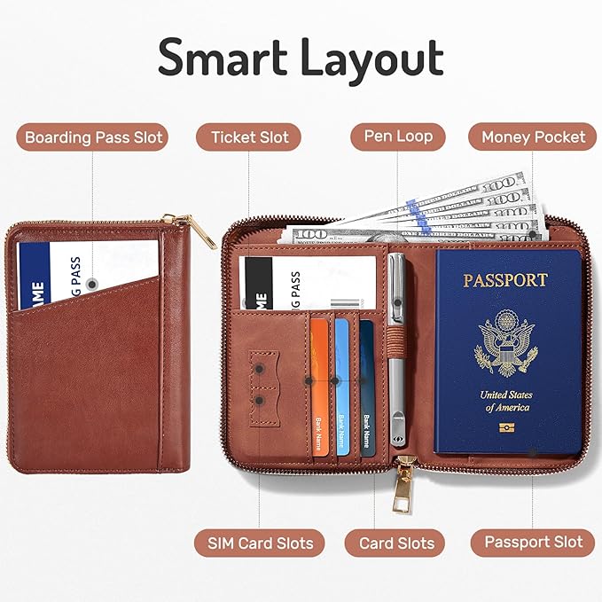 Forvencer Passport Holder Cover with Safe Zipper Closure, Premium Passport Wallet for Travel, Cute RFID Blocking Card Case, Waterproof Travel Accessories for Women, Cross Black