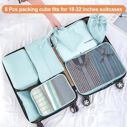 Packing Cubes for Travel - 8 Set Luggage Organizer Bags for Family, Mesh Breathable Travel Essentials Bags Set Durable Travel Packing Cubes for Suitcases