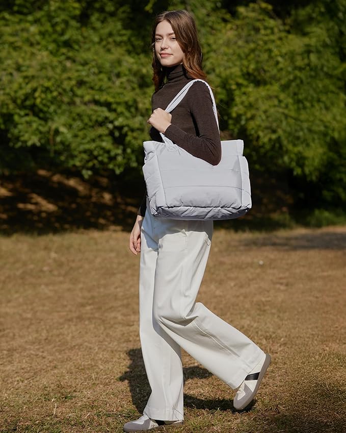 BAGSMART Tote Bag for Women, Lightweight Puffy Tote Bag with Compartments Shoulder Bag Handbag for Travel, Work, Gym