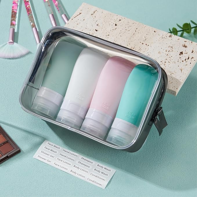 INSFIT Portable Travel Bottles, TSA Approved Leak Proof Containers for Toiletries, BPA Free Refillable Accessories for Shampoo, Body Wash, Liquids (4 Pack)