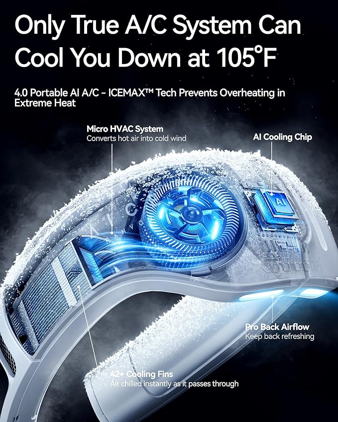 RANVOO AICE LITE Plus 2025 Max Cooling Airflow [No.1 Coolest & Most Durable] Neck Air Conditioner, Ultimate Immersive Personal AC 6000 mAh Rechargeable Neck Fan Blow Cold Air, Gifts for Mom/Dad, White