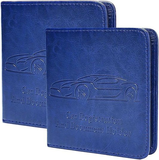 2-Pack Car Registration and Insurance Holder, Car Organization Vehicle Document Organizer with Magnetic Closure for Cards, License in Glove Box, Dark Blue