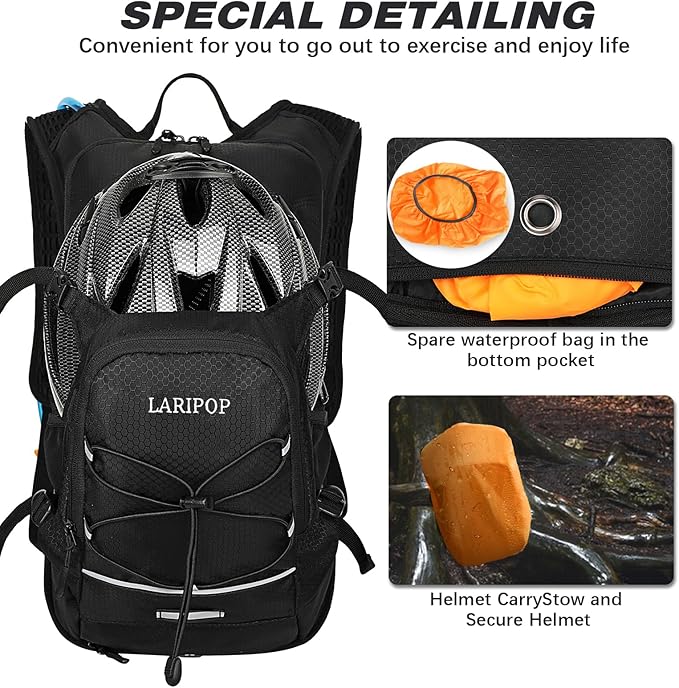 LARIPOP Hydration Backpack, 18L Hiking Backpack with 2L Water Bladder, Lightweight Water Pack for Cycling, Hiking, Biking