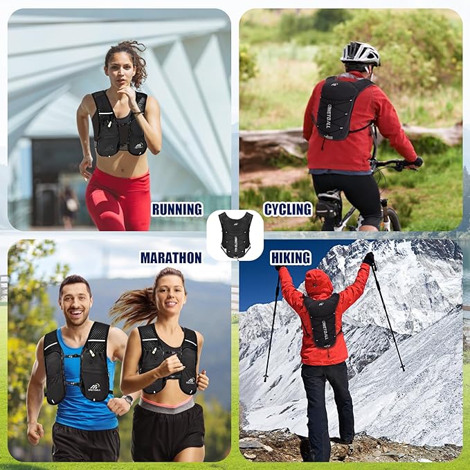 Running Vest for Women & Men, 6L Hydration Backpack with 2L Water Bladder, Lightweight Water Backpack for Trail Running, Marathon, Hiking, Cycling, Jogging, Adjustable Fit