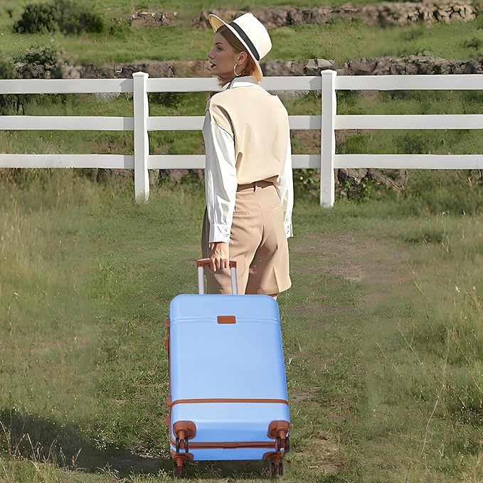 Krute Checked Luggage 24 inch Suitcases with Wheels TSA Approved PC+ABS Lightweight Hard Side Suitcase (LightBlue)