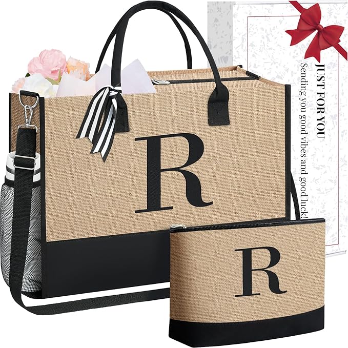 BAGAIL Initial Tote Bag, Personalized Birthday Gifts for Women, Teacher, Friends, Mom, Wedding, Monogrammed Beach Bag