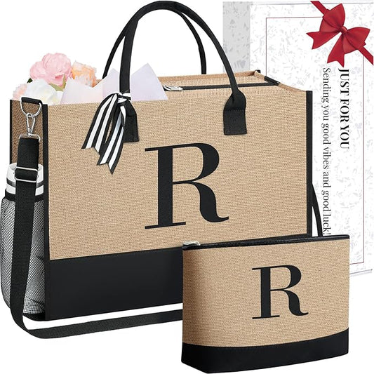 BAGAIL Initial Tote Bag, Personalized Birthday Gifts for Women, Teacher, Friends, Mom, Wedding, Monogrammed Beach Bag