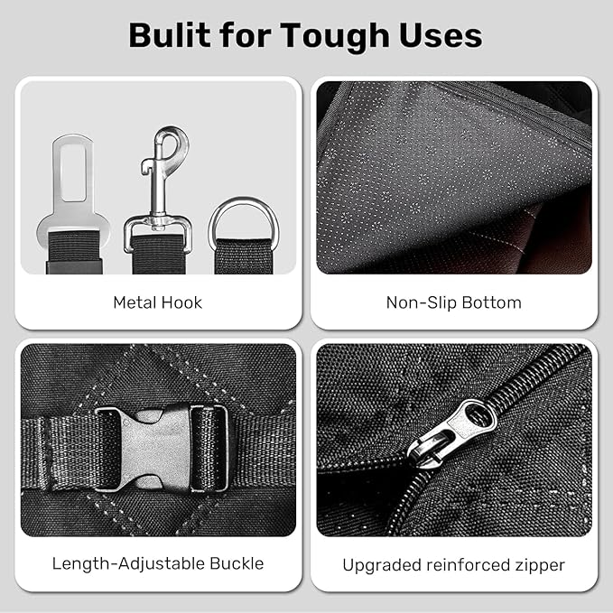 Zanch Heavy-Duty Dog Truck Seat Cover, Flat Solid Back Seat Extender for Multi Large Dogs, Hard-Base Supports 450 lb, Waterproof Hammock Protector, XL for Full-Size Crew Cab Trucks & SUVs, Black